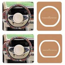 1 pieza Funda de volante de coche de malla transpirable bordada multicolor sin anillo interior, se adapta a accesorios de interior de coche de 15 pulgadas, unisex, para todas las estaciones - Multicolor - Ver 5