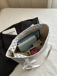 Women's Large Capacity Tote Bag, College Student Class & Commute Shoulder Handbag - White - View 10