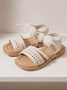 2026 Style Light Beige/Silver Country Style Sandals - Hollow Stitching PU Mesh With Pearl Decoration - Suitable For Daily Outings! - Beige - View 1