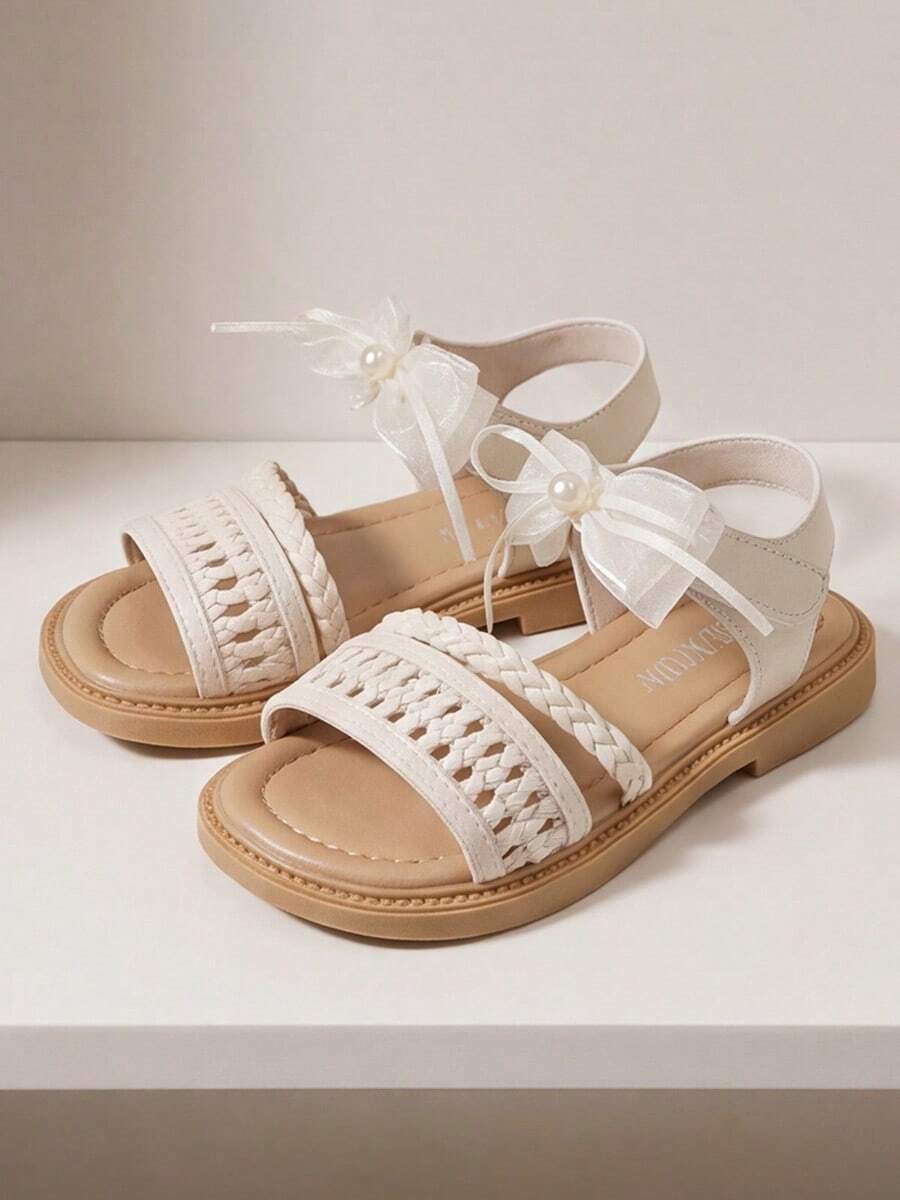 2026 Style Light Beige/Silver Country Style Sandals - Hollow Stitching PU Mesh With Pearl Decoration - Suitable For Daily Outings! - Beige - View 1
