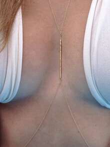 1pc Fashion Hot Girl Style Summer Beach Chain Tube Bead Body Chain, Sexy X-Shaped Waist Chain, Bohemian Style Gold Beaded Beach Bikini Body Chain, Vacation Daily Accessory - Golden Millet Pearls - View 8