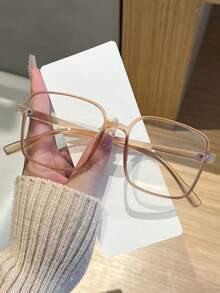 Un par de gafas de estilo retro con montura plana y tamaño grande para mujeres, adecuadas para uso diario, decoración de fiestas, trabajo en computadora y juegos de computadora. - transparente - Ver 6