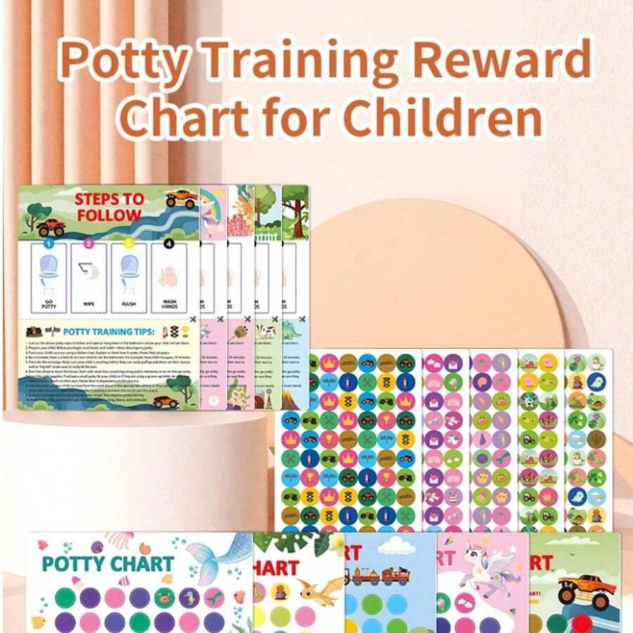 Children's Toilet Training Sticker Chart - Boys & Girls Universal Toilet Reward System, Behavior Habit Tracker, Bathroom Incentive Board With Fun Stickers - Multicolor - View 1