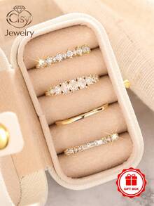4pcs Luxury Square Cubic Zirconia Rings With Gift Box, Suitable For Women's Wedding, Engagement, Anniversary Party Wear, Valentine's Day Gift - 1# - View 8