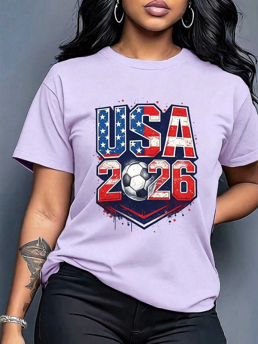 World Cup Themed Printed Short-Sleeve T-Shirt [World Cup Licensed] 2026 World Cup, Football-Themed Fun Printed Short-Sleeve T-Shirt, Street Style - 紫色 - 查看 1