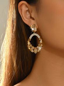 1 par de pendientes de lujo para mujer con diseño geométrico hueco de vidrio, adecuados para boda, fiesta, banquete nocturno, accesorios de vacaciones en la playa - Champán - Ver 1