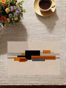 2/4/6Pcs Retro Striped Geometric Placemat, Bohemian Minimalist Natural Plant Abstract Farmhouse Heat-Resistant Placemat For Terrace Round Table Holiday Party Kitchen Home Dining Table Tea Party Dining Table - Beige - View 5