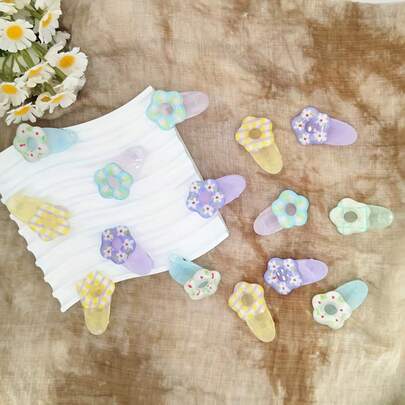 6/12pcs Fresh And Cute Jelly Transparent Flower Hair Clip With Bangs And Side Clips Sweet And Versatile Hair Clip Accessories, Very Suitable For Travel Photography