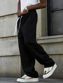 1pc Men's Casual Sports Pants, Loose Straight Leg Fit, Available In Multiple Colors. A Gift For Father Or Boyfriend Black - Black - View 6