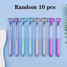 1/3/5/10 Imitation Metal Rod Diamond Heart-Shaped Circular Ballpoint Pens, Colored Imitation Metal Rods, Crystal Quicksand Broken Diamond Pens, Crystal Gemstone Ballpoint Pens, 0.7mm Blue, Back To School - Ballpoint Pen - View 11