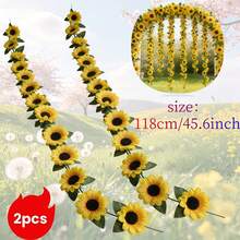 1/2pcs Artificial Sunflower Vine Decoration, Sunflower Wreath With Green Leaves, Suitable For Indoor/Outdoor Wall Decor, Wedding Arch, Party Decoration, Room Decor, Kitchen, Garden, Birthday, Wedding, Valentine's Day, Mother's Day - One Pack - View 8