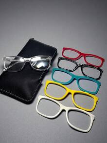 1 Set Gafas de Lente Liso 5-En-1 Dopamina Multicolor Patrón Geométrico Bloque de Color Patchwork Casual Bohemio Vintage Fiesta Calle Lindo Elegante PC (Policarbonato) Todo Estilo Nuevo Decorativo Marco de Moda Marco de Inserción TR Gafas Marco de Lente Magnético Multicolor Intercambiable de Moda Marco de Lente Liso Decorativo Marco de Gafas Sensación Premium Conveniente Estilo de Color Reemplazo (1 Marco + 5 Lentes Magnéticos) Gafas Clip-On para Mujer - Multicolor - Ver 4
