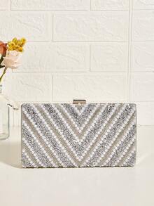Handmade Evening Clutch/Handbag With Glitter And Rhinestone Embellishments, Party Bag, Cosmetic Bag, Shoulder Bag With Strap, Fashion Handbag - 杏色 - 查看 2