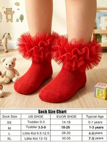 2 Pairs Baby Girls Ruffle Princess Socks With Fluffy Big Pleat Design - Multicolor - View 3