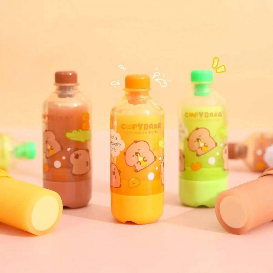 TOCHAIN 1 件/2 件/3 件随机彩色创意设计纸盒果汁瓶形状橡皮擦,高品质学生文具礼物,学校用品返校 - 卡皮巴拉 - 查看 1