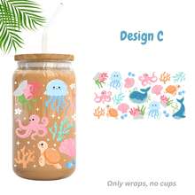 1/2/4pcs Sweet Style Shell Bow Pearl Beach UV DTF Cup Stickers, Suitable For 16oz Glass Jar Cups, Summer Vibe Coastal Mermaid UV DTF Stickers, Suitable For Water Cups, Insulated Cups, Mugs, Bookmarks, Laptops, Phone Cases, Holiday Gifts For Girls, Friends, Teachers - Seashell - View 10