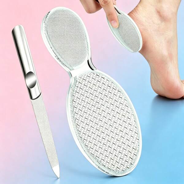 Bộ 3 món: Tẩy tế bào chết chân bằng kính nano - Bảng loại bỏ da chết, bàn chải chà chân, thiết kế bề mặt nhám, chất liệu bền