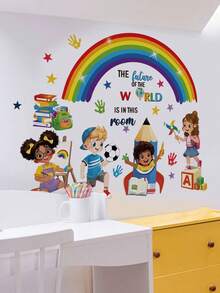 1pc Cartoon Children's Theme Wall Sticker Set, Sports/Rainbow Learning Dual Styles Available, Self-Adhesive Inspirational Decorative Stickers, Kids Room & Classroom Wall Decoration Tool - Wall Stickers - View 12