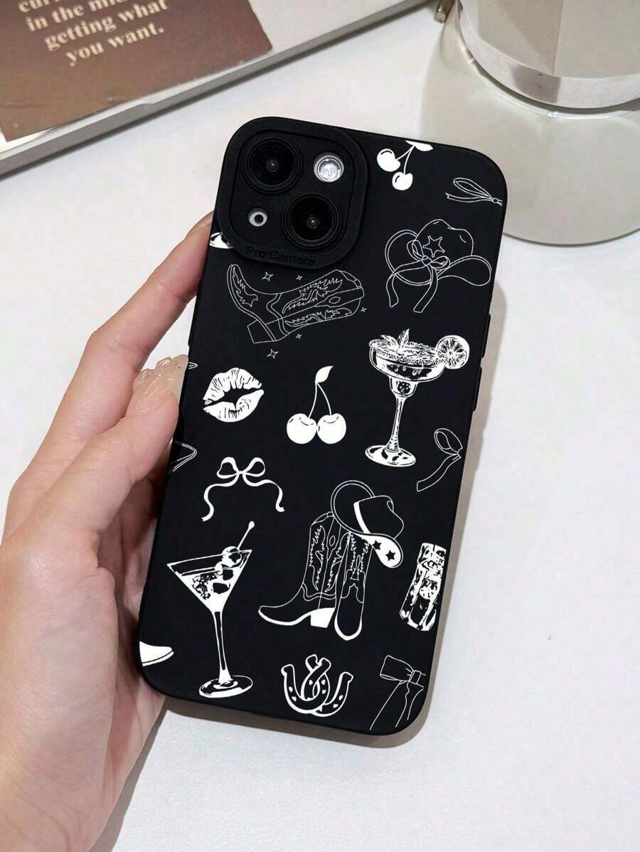 Does Not Include Lanyard Or Stand. 1 Soft Phone Case With Western Cowgirl Cocktail Lips With Cherries And Bow Boot Design, Mirror, Full Coverage, Non-Slip, Compatible - Multicolor 3 - View 1