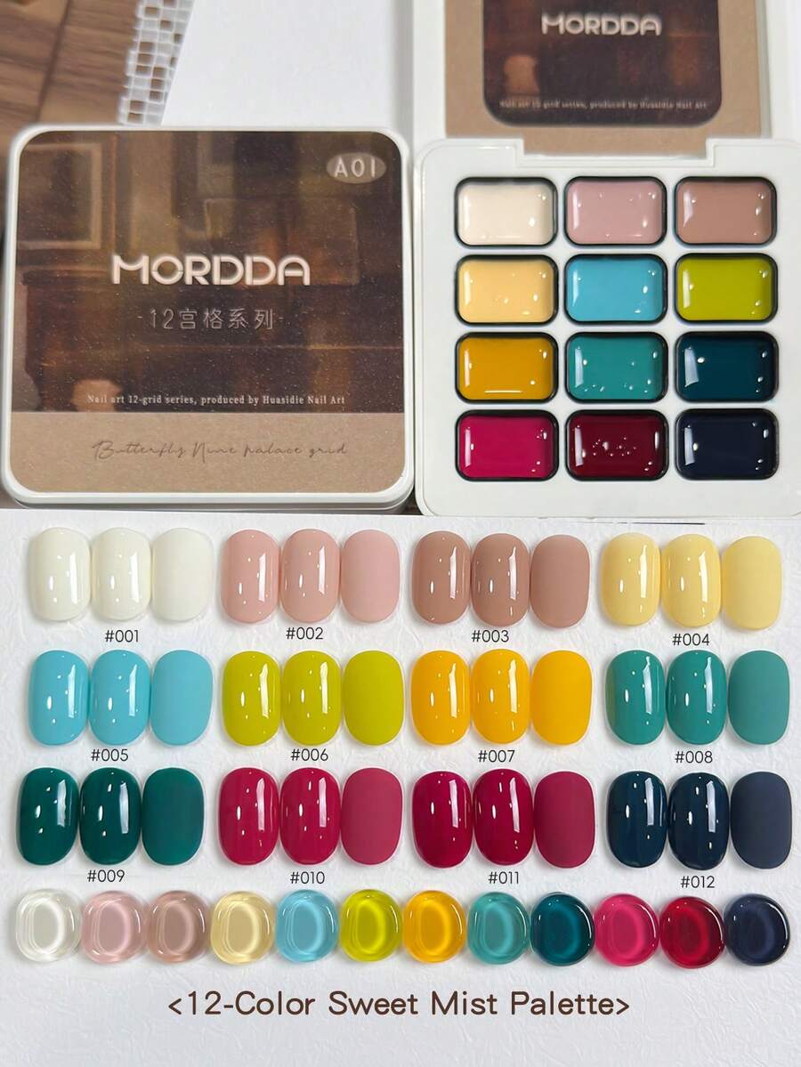 Lem Pola 12 Warna MORDDA, Lem Kutek Semi-Padat Populer dengan Saturasi Tinggi dalam Kaleng, Cocok untuk Penggunaan Khusus di Salon Kuku
