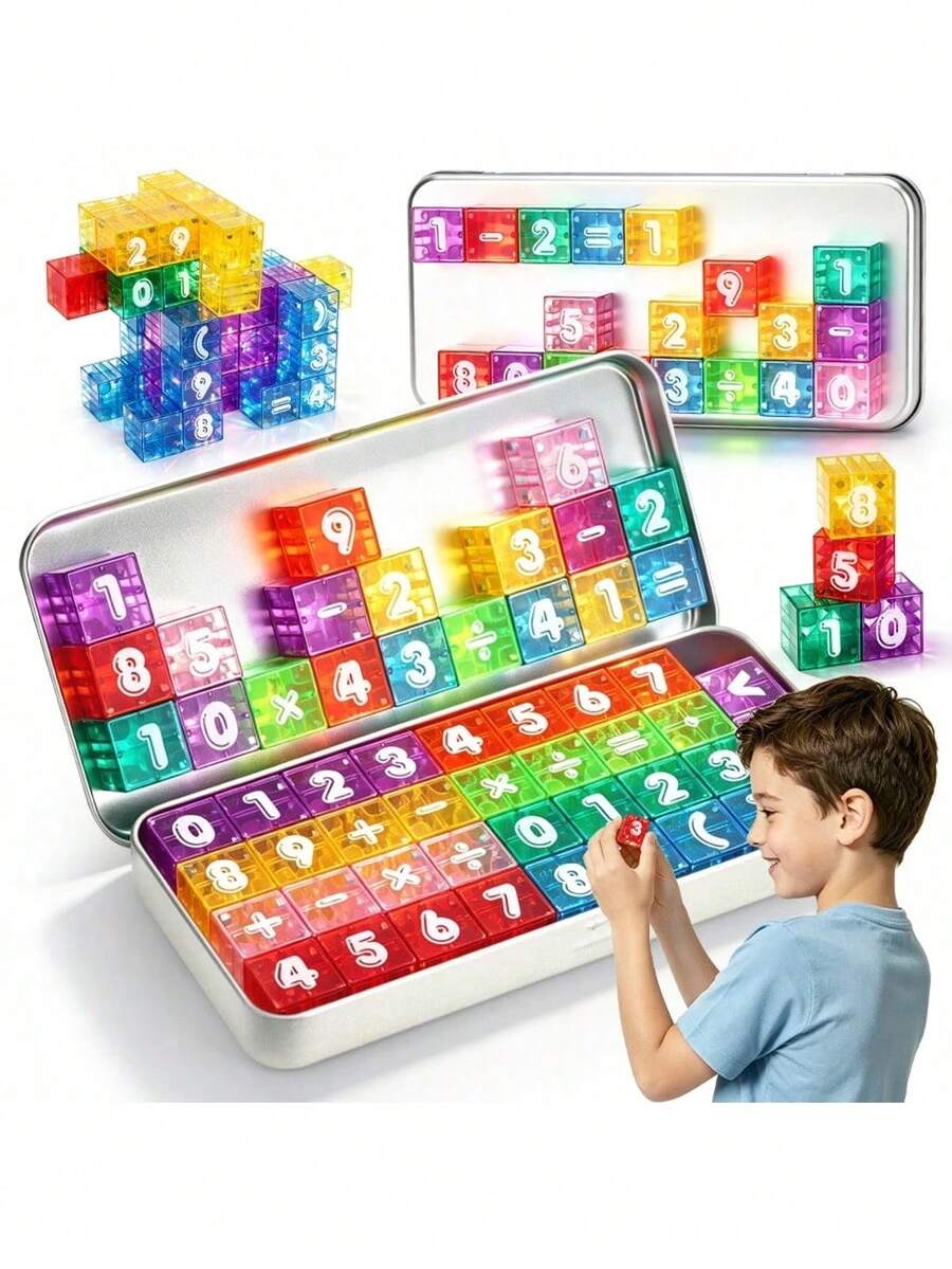 40pcs Travel Magnetic Number & Letter Blocks, Magnetic Building Blocks, DIY Stacking Toys, STEM Learning Construction Set With Storage Box, Number & English Theme, Portable Assembly Toys, Parent-Child Interaction, Random Colors