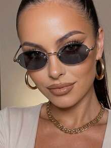 1 Pair Women's New European & American Retro Rimless Small Oval Street Style Cool Y2K Fashion Glasses - Silver Gray - View 2