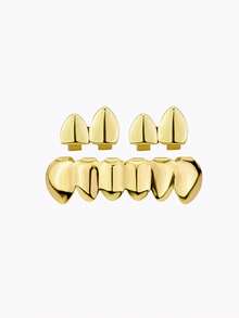 1 Set Classic Top 2-Piece Polished Combination Bottom 6-Tooth Polished Personalized Hip-Hop Tooth Grill Holiday Accessory - Multicolor - View 6