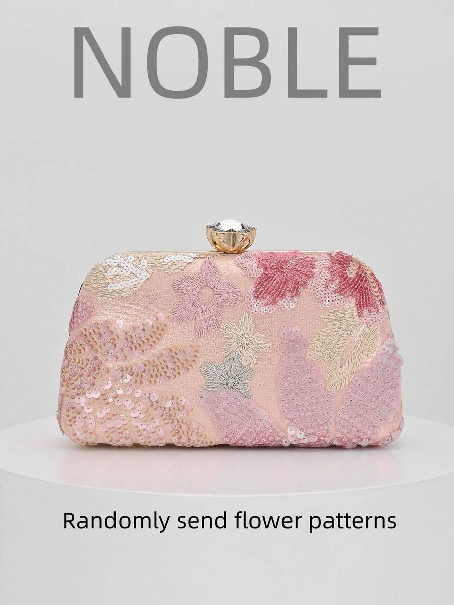 Elegant Shiny Multicolor Leaf & Floral Patchwork Crossbody Bag, Vintage Chain Strap Evening Bag, Mini Square Box Handbag, Suitable For Party Girls, Brides, College Students, Young Professionals, Versatile For Parties, Graduation Ceremonies, Weddings, Perfect Match For Party Accessories, Random Pattern Sent