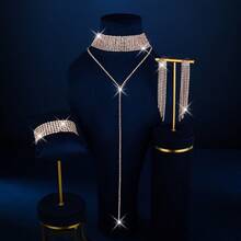 1 Set Elegant Jewelry Set: 1 Pair Earrings + 1 Necklace + 1 Bracelet, Black Gold Silver Plated With Rhinestones, Multiple Colors Available, Suitable For Daily Wear - Geometry - View 9