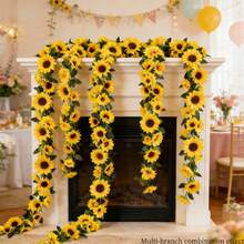 1/2pcs Artificial Sunflower Vine Decoration, Sunflower Wreath With Green Leaves, Suitable For Indoor/Outdoor Wall Decor, Wedding Arch, Party Decoration, Room Decor, Kitchen, Garden, Birthday, Wedding, Valentine's Day, Mother's Day - One Pack - View 5