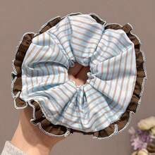 1/3 Pcs Elegant Blue Striped Scrunchie, Oversized Scrunchie, Floral Lace Low Ponytail Accessory – Versatile Hair Accessory Hair Ties Elastics Rubber Bands - Multicolor - View 9