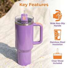 STANLEY ST 40oz Quencher 2.0 Purple Tumbler, Vacuum Insulated Stainless Steel Cup, Non-Slip Handle & Splash-Proof Lid, Large Capacity For Home Office Outdoor Hiking, Aesthetic Holiday Gift - 紫色 - 查看 4
