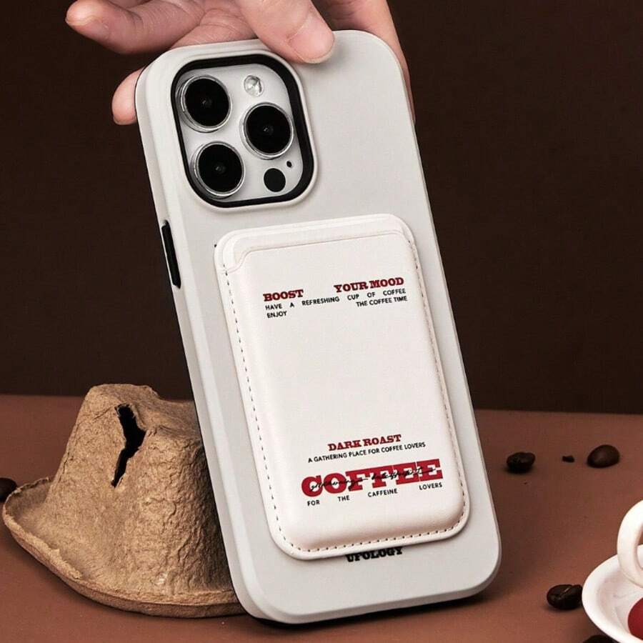 1 Set Retro Coffee Text MagSafe Card Pocket, Slim Detachable Magnetic Phone Wallet For IPhone - Multicolor - View 1