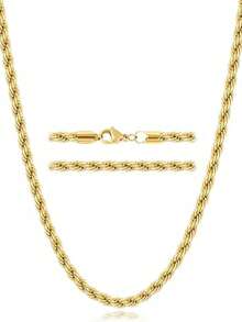 Collar de cadena para hombre, juego de 3 piezas de collar de cadena trenzada de acero inoxidable color oro y acero negro, regalo de moda para uso diario en el Día del Padre - Multicolor - Ver 19