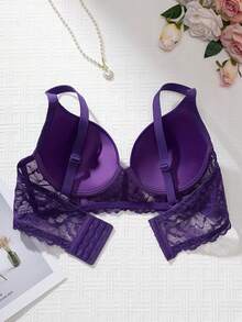 Bra Push-Up Renda Transparan Seksi Wanita, Elastisitas Tinggi, Dukungan Kuat, Nyaman Sepanjang Musim - Purple - View 1
