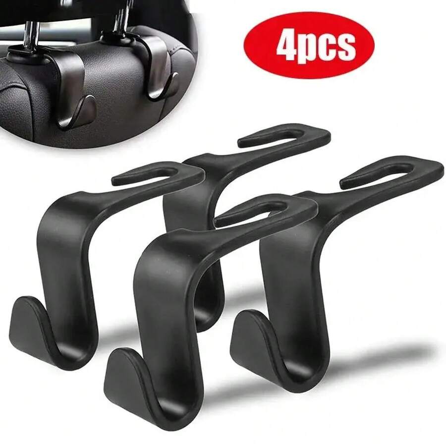 4Pcs Car Headrest Hooks Hanger For Bags Seat Back Organizer Holder Clips Auto Fastener Hooks Car Storage Interior Accessories - 黑色 - 查看 1