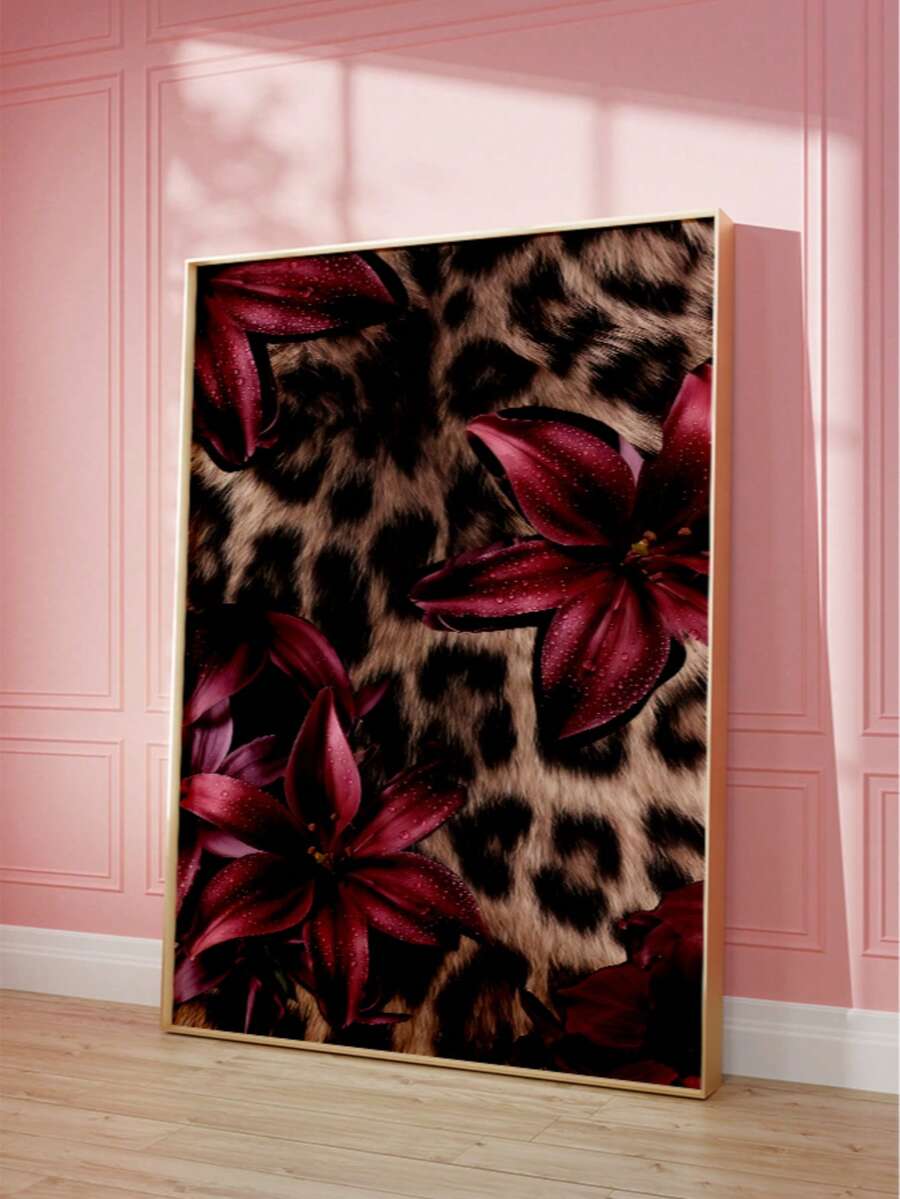 1 pièce Art mural de chambre à coucher sans cadre imprimé léopard vintage maximaliste glamour, affiche de décoration animale de magazine de mode de luxe pour appartement, dortoir, salon, rentrée scolaire, affiches funky, décoration vintage, essentiels de dortoir universitaire, cadeau unique - Imprimé léopard - Voir 1
