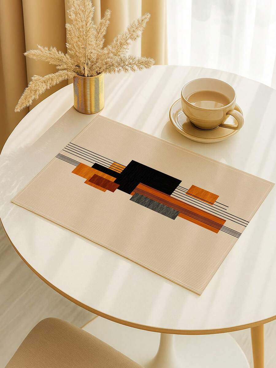 2/4/6Pcs Retro Striped Geometric Placemat, Bohemian Minimalist Natural Plant Abstract Farmhouse Heat-Resistant Placemat For Terrace Round Table Holiday Party Kitchen Home Dining Table Tea Party Dining Table - Beige - View 1