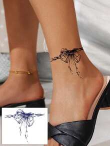 2pcs Temporary Tattoo Stickers With Bow Patterns. Sketch Style, Ideal For Arms And Spine/Back. Non-Reflective With Realistic Tattoo Effect. Great For Daily Use, Lasts 7-15 Days. - Black - View 2