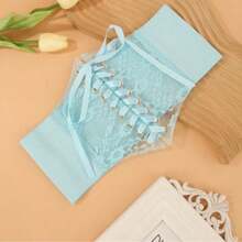 New Women's Lace-Up Waist Cincher, Fashionable Wide Lace Belt, Silk Elastic Material, Black Blue Purple 3 Colors, Versatile Decorative Top Accessory - A - View 10