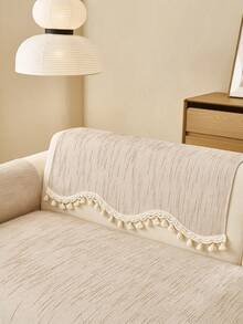 1件雪尼爾純色沙發墊套，法式奶油風，四季通用沙發套，防貓抓寵物友善，附流蘇波浪邊，防塵防滑耐污易清洗，可機洗，不褪色不起球，耐污，沙發翻新，沙發裝飾，提升氛圍，適用於書房、臥室、客廳、戶外1-4人座L型沙發，沙發套 - 卡其色 - 查看 8