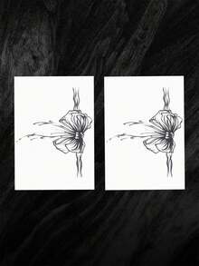 2pcs Temporary Tattoo Stickers With Bow Patterns. Sketch Style, Ideal For Arms And Spine/Back. Non-Reflective With Realistic Tattoo Effect. Great For Daily Use, Lasts 7-15 Days. - Black - View 7