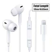 入耳式耳機 兼容 /Lightning，有線 EarPods 耳機 附 Lightning 接頭，有線耳塞 兼容 ，內建遙控器可控制音樂，兼容 14/13/12/11/XR/XS/X/8/7/SE/Pro/Pro Max - 查看 3