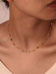 1 pieza Collar para mujer, collar hecho a mano con cuentas de piedra de color mixto, accesorio de capas diario, adecuado para regalo (color y cantidad de cuentas aleatorios) - Multicolor - Ver 9