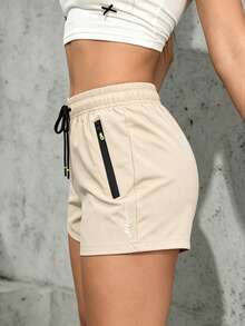 Celana Pendek Olahraga Kasual Wanita dengan Pinggang Elastis dan Desain Tali Serut, Cocok untuk Lari, Olahraga, dan Belanja di Musim Panas - Khaki - View 2