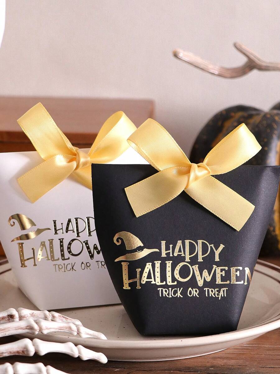 Halloween Gift Flower Box, Candy & Snack Box, Halloween "Trick Or Treat" Decoration, Halloween Ornaments, Halloween Candy & Cookie Storage Box, Paper Food Box, Gift Packaging Box, Halloween Party Gift Box, Haunted House Decoration, Home Decor, Kitchen Decor, Halloween Party Decoration, Halloween Party Supplies, Table Decor
