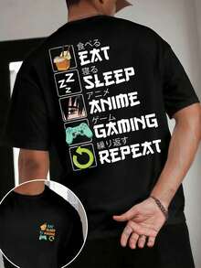 Eat, Sleep, Anime, Games, Repeat, Premium Timeless Vintage Clothing, Anti-Shrink, Double-Sided Printed Cotton Blend - Black - View 1