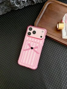 1pc Pink Transparent TPU Soft Pink & White Polka Dot Black Heart Bow Pattern Four-Corner Anti-Drop Integrated Card Slot Phone Case, Fashion Versatile Creative Personalized, Full Body Protection Dustproof Waterproof Soft Shell Suitable For Versatile Phone Case/Card Holder Phone Case/Funny Phone Case/Android Phone Case - Multicolor - View 2