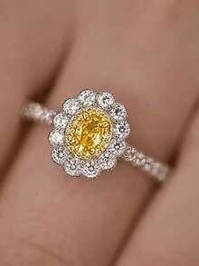 1 Stück eleganter kubischer Zirkonia Ring, geeignet für Frauen zum Tragen, geeignet für Hochzeit, Verlobung, Jahrestagsparty, Valentinstag Geschenk - Gelb - Übersicht 1