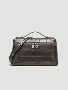 1 pieza Bolso cruzado cuadrado de PU con textura de piedra de unicolor, adecuado para el uso diario de moda de las mujeres, salidas, compras, fiestas, bolso elegante de mujer, bolso - Marfil - Ver 1